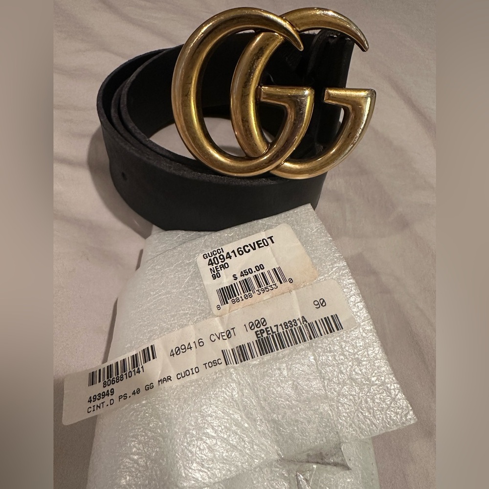 Gucci black belt with gold hardware new with tags size 90 perfect condition
